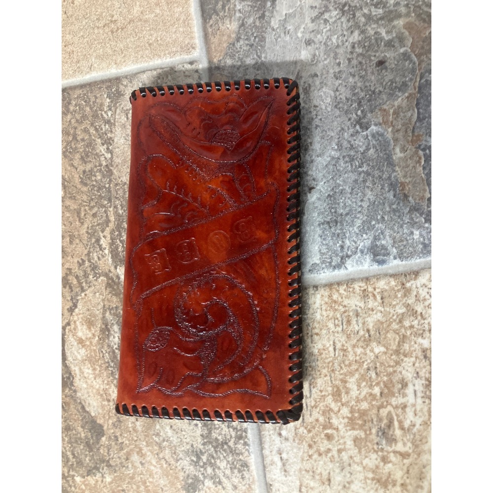 Tooled Leather Bifold Wallet Biker Wallet Embossed Eagle Design‎